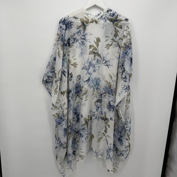 Unbranded Floral Lightweight Blue Kimono Shawl Top OSFM Boho - Picture 12 of 12
